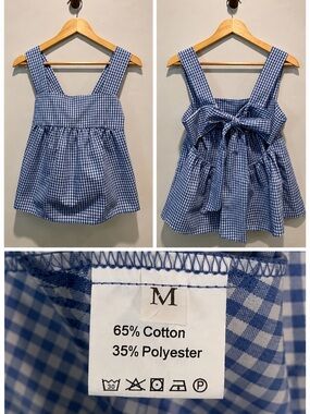Blue & White Gingham Tie Back Babydoll Tank Top Size M